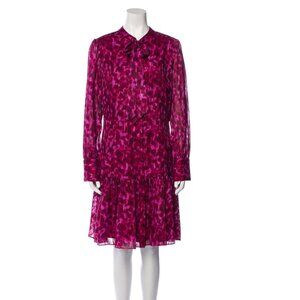 NWT MARCHESA NOTTE  Leopard Print Buttoned Dress With Neck Front Tie Bow SIZE 4